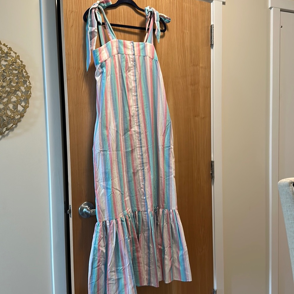 OPHELIA & INDIGO PASTEL STRIPED LONG DRESS, SIZE M